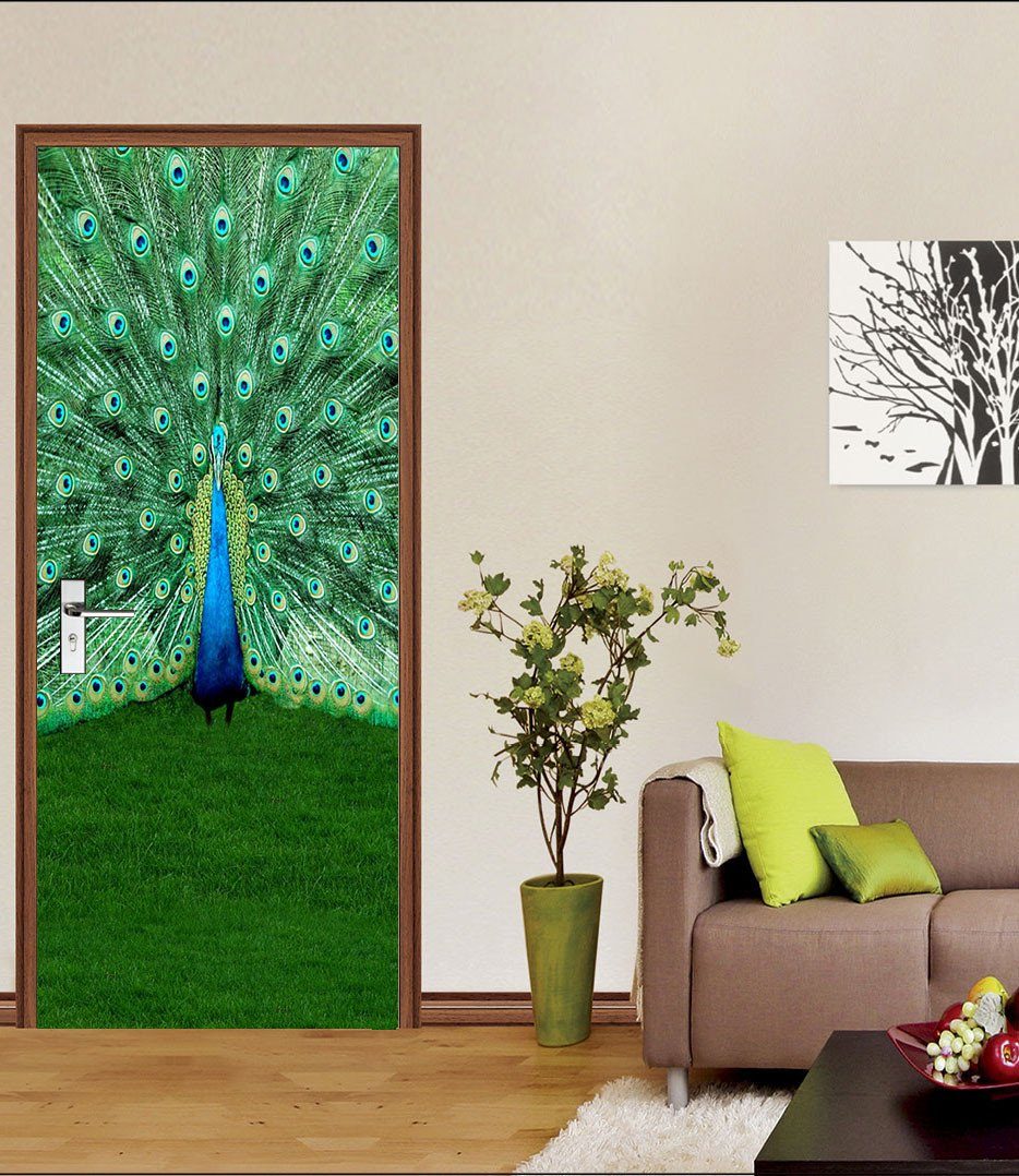 3D peacock flaunting its tail door mural Wallpaper AJ Wallpaper