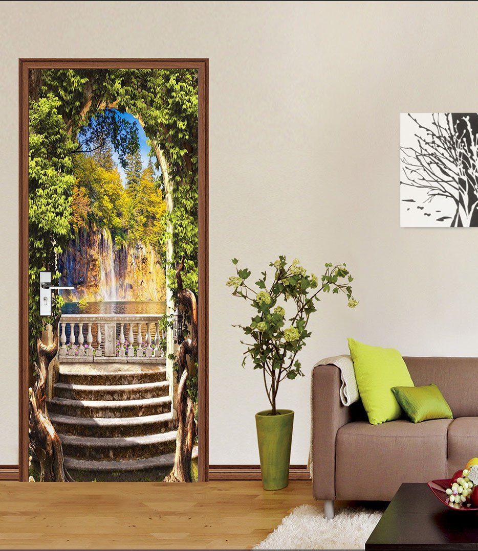 3D lake in tree hole door mural Wallpaper AJ Wallpaper