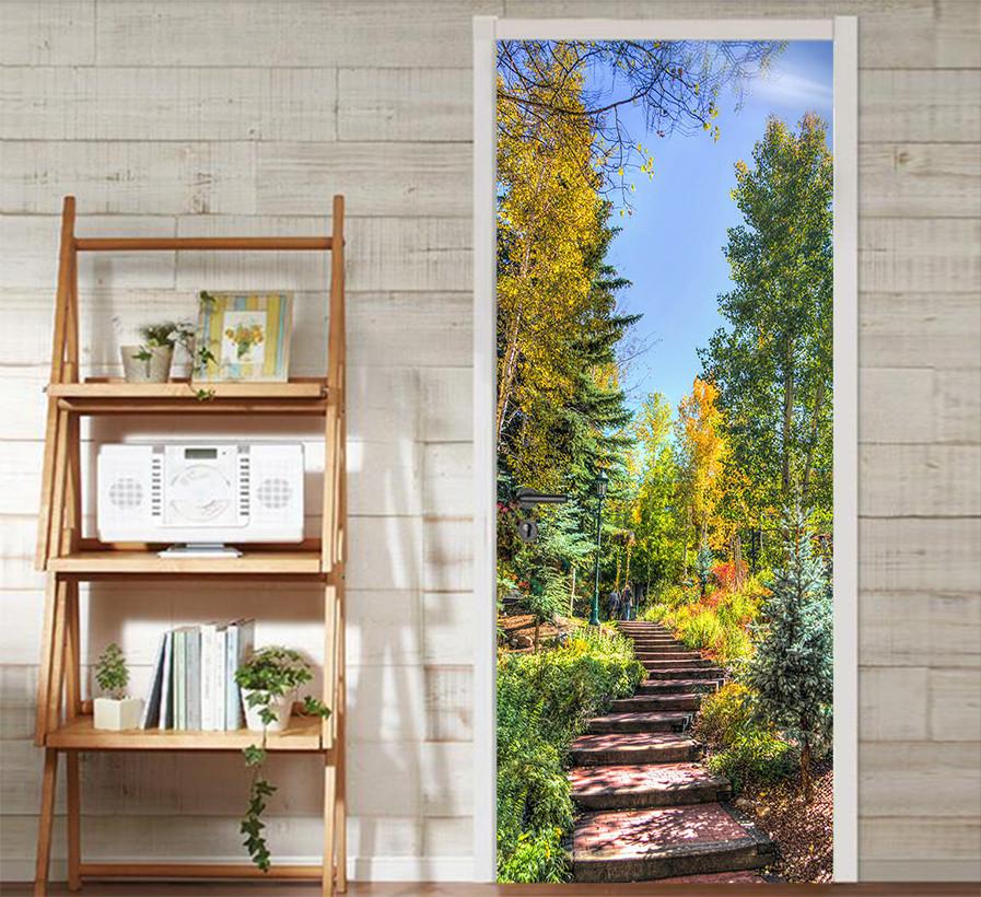 3D steps and green oil paintings stone door mural Wallpaper AJ Wallpaper