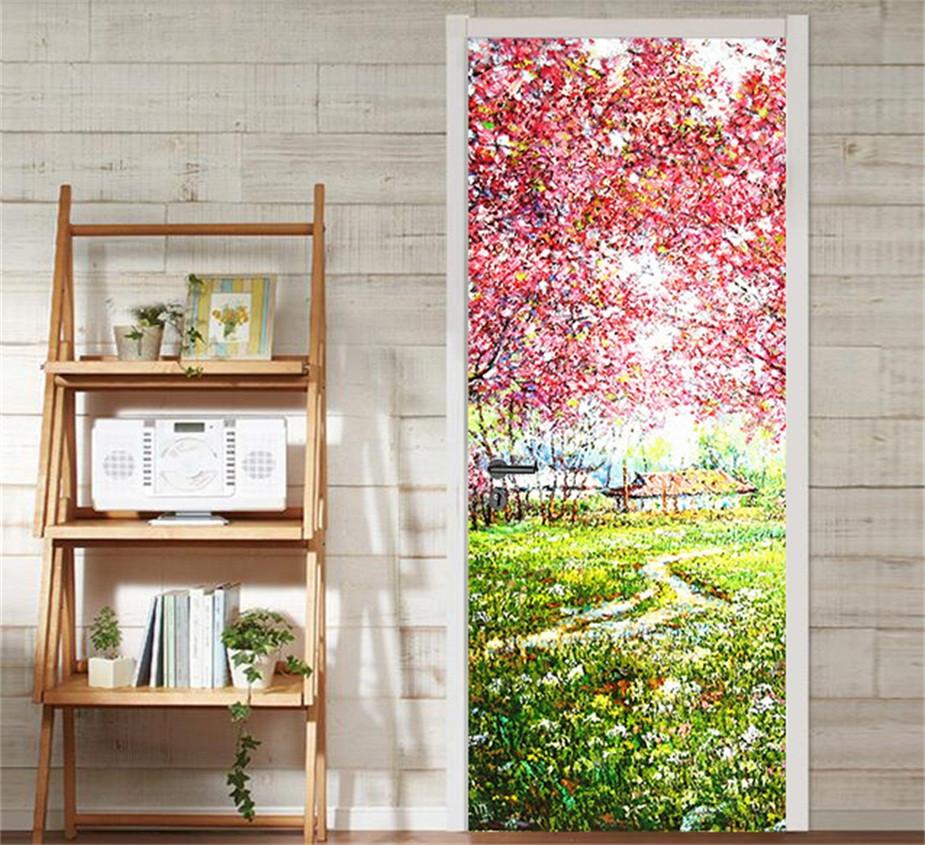 3D spring flowers bloom door mural Wallpaper AJ Wallpaper