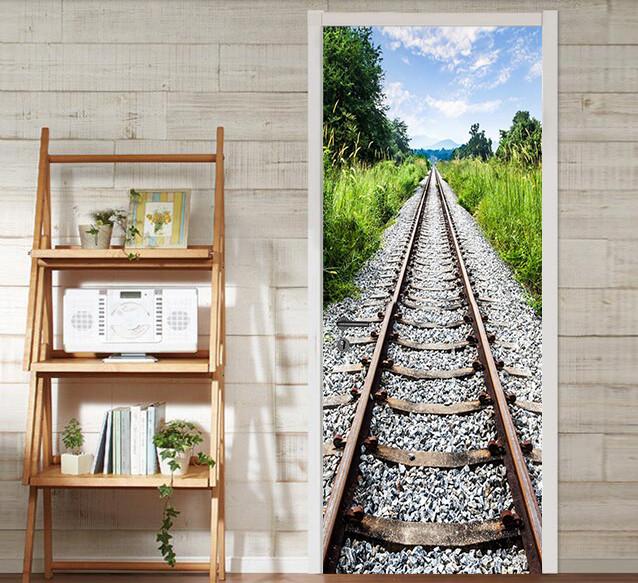 3D rail sky door mural Wallpaper AJ Wallpaper