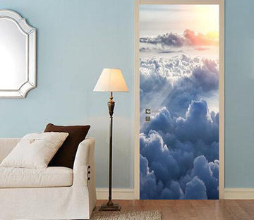 3d blue sky and white clouds sunrise door mural Wallpaper AJ Wallpaper 