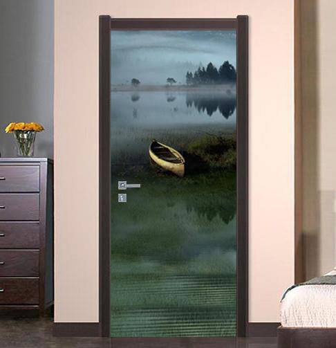 3D boat rivers painting door mural Wallpaper AJ Wallpaper