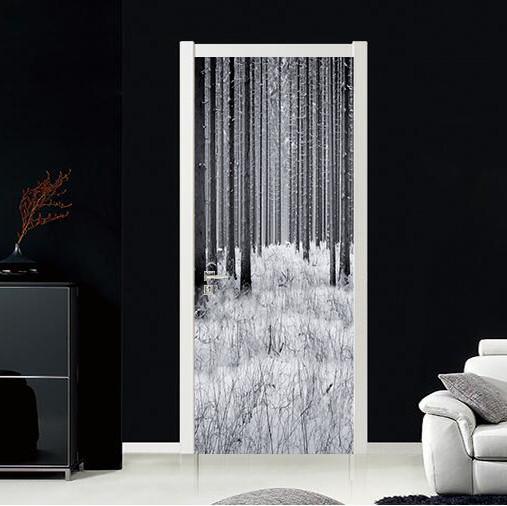 3D snowy day woods scene door mural Wallpaper AJ Wallpaper