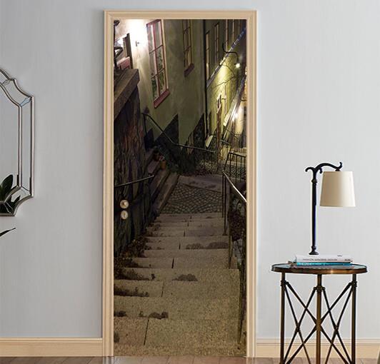 3D stair frame Street door mural Wallpaper AJ Wallpaper