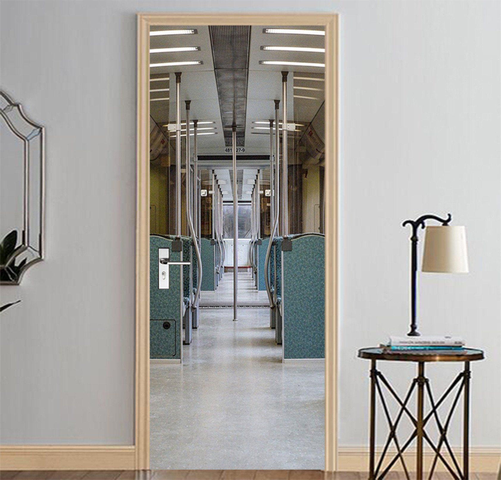 3D Subway Compartment 56 Door Mural Wallpaper AJ Wallpaper