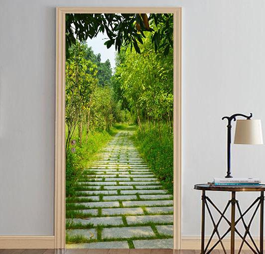 3D leaf stone road door mural Wallpaper AJ Wallpaper