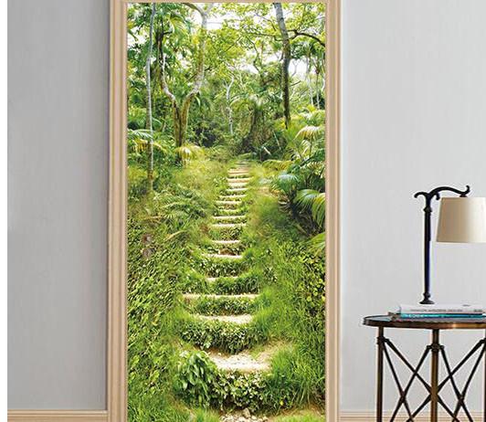 3D wild flowers stone ladder door mural Wallpaper AJ Wallpaper
