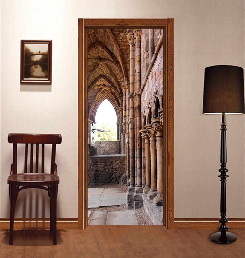 3D long corridor high post door mural Wallpaper AJ Wallpaper