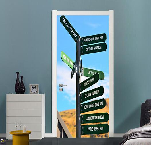3D road sign door mural Wallpaper AJ Wallpaper