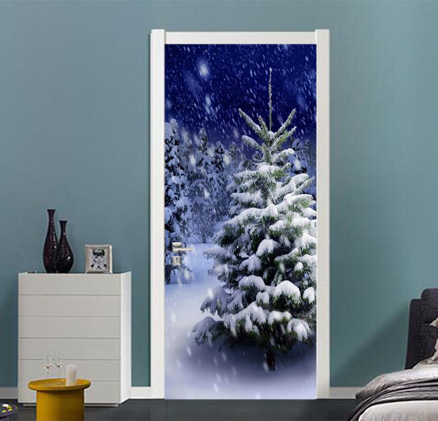 3D christmas tree snowflake white door mural Wallpaper AJ Wallpaper
