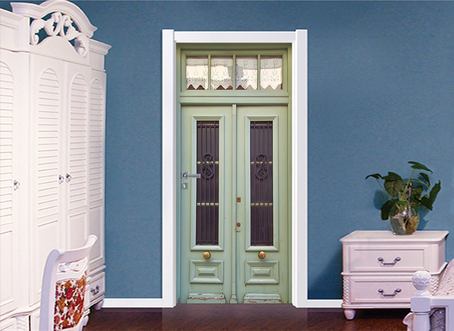 3D Green Iron Gate 008 Door Mural