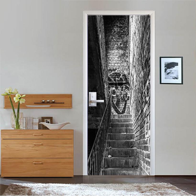 3D handrail stairs stone brick door mural Wallpaper AJ Wallpaper