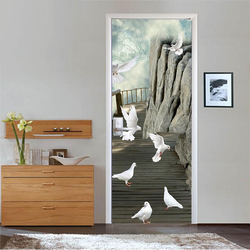 3D suspension bridges in the high mountain door mural Wallpaper AJ Wallpaper