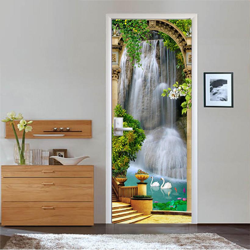 3D carp lotus goose door mural Wallpaper AJ Wallpaper