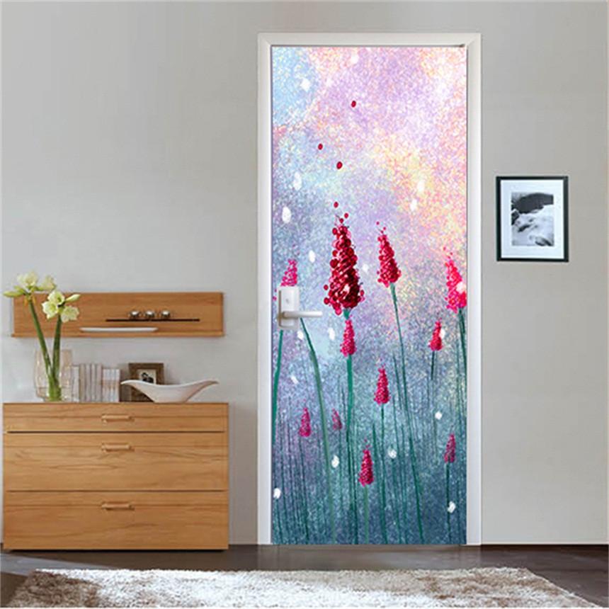 3D bright red flower painting door mural Wallpaper AJ Wallpaper
