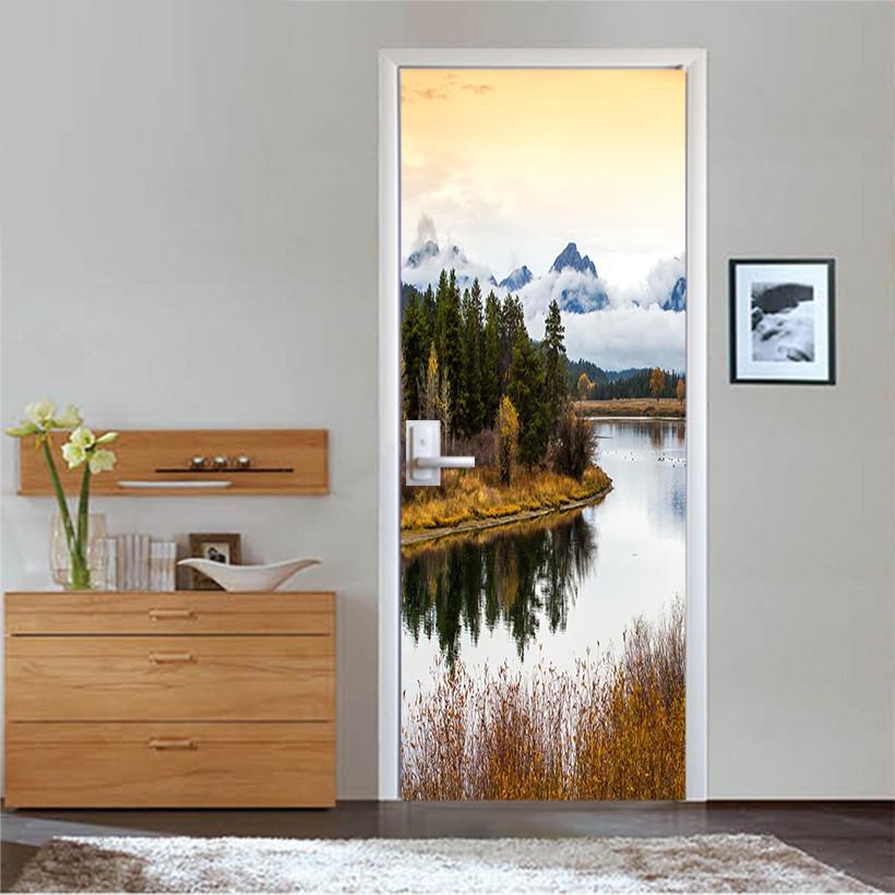 3D fresh water inverted image trees door mural Wallpaper AJ Wallpaper