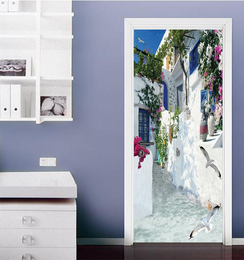 3D snow scene seagull flower door mural Wallpaper AJ Wallpaper