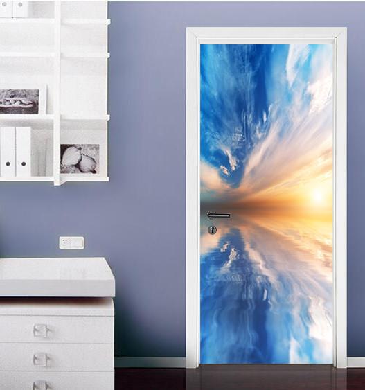 3D clouds under the setting sun door mural Wallpaper AJ Wallpaper