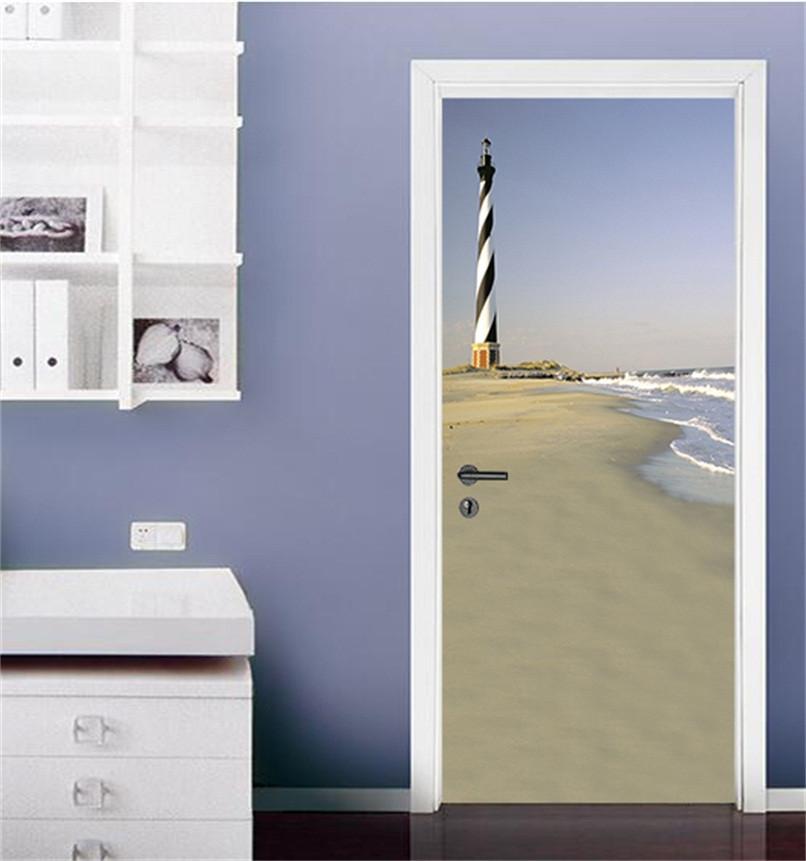 3D beach at low tide door mural Wallpaper AJ Wallpaper