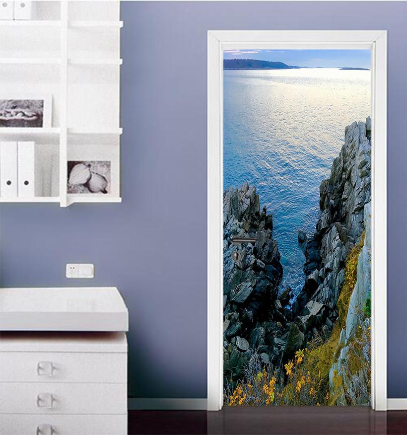 3D hill Stone blue water door mural Wallpaper AJ Wallpaper