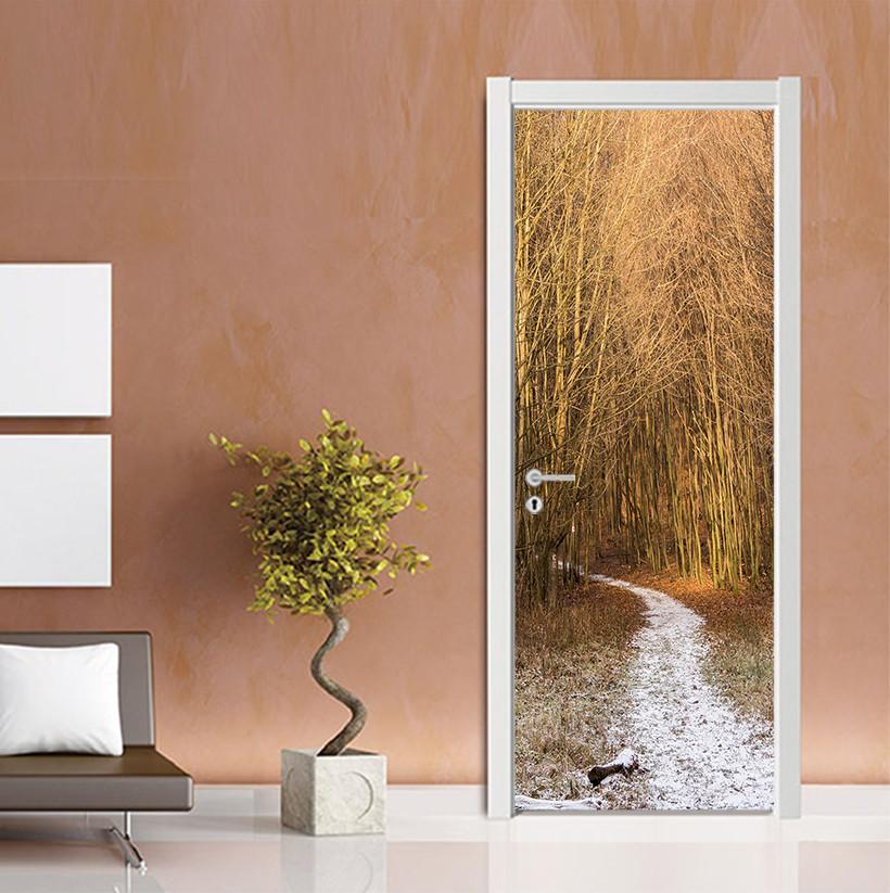 3D the path in the woods in autumn door mural Wallpaper AJ Wallpaper