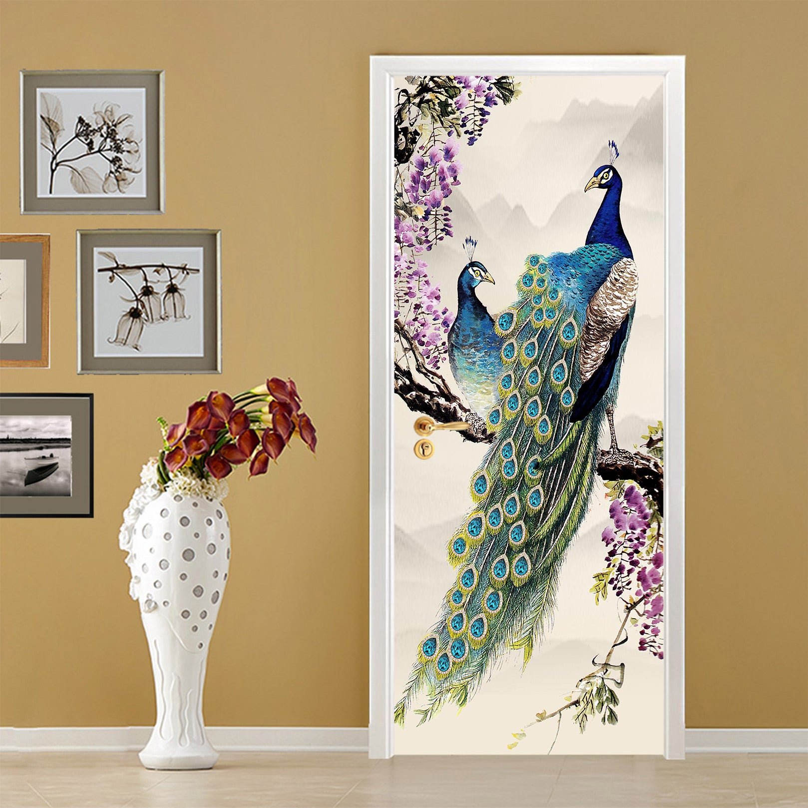 3D Green Peacock 25003 Door Mural