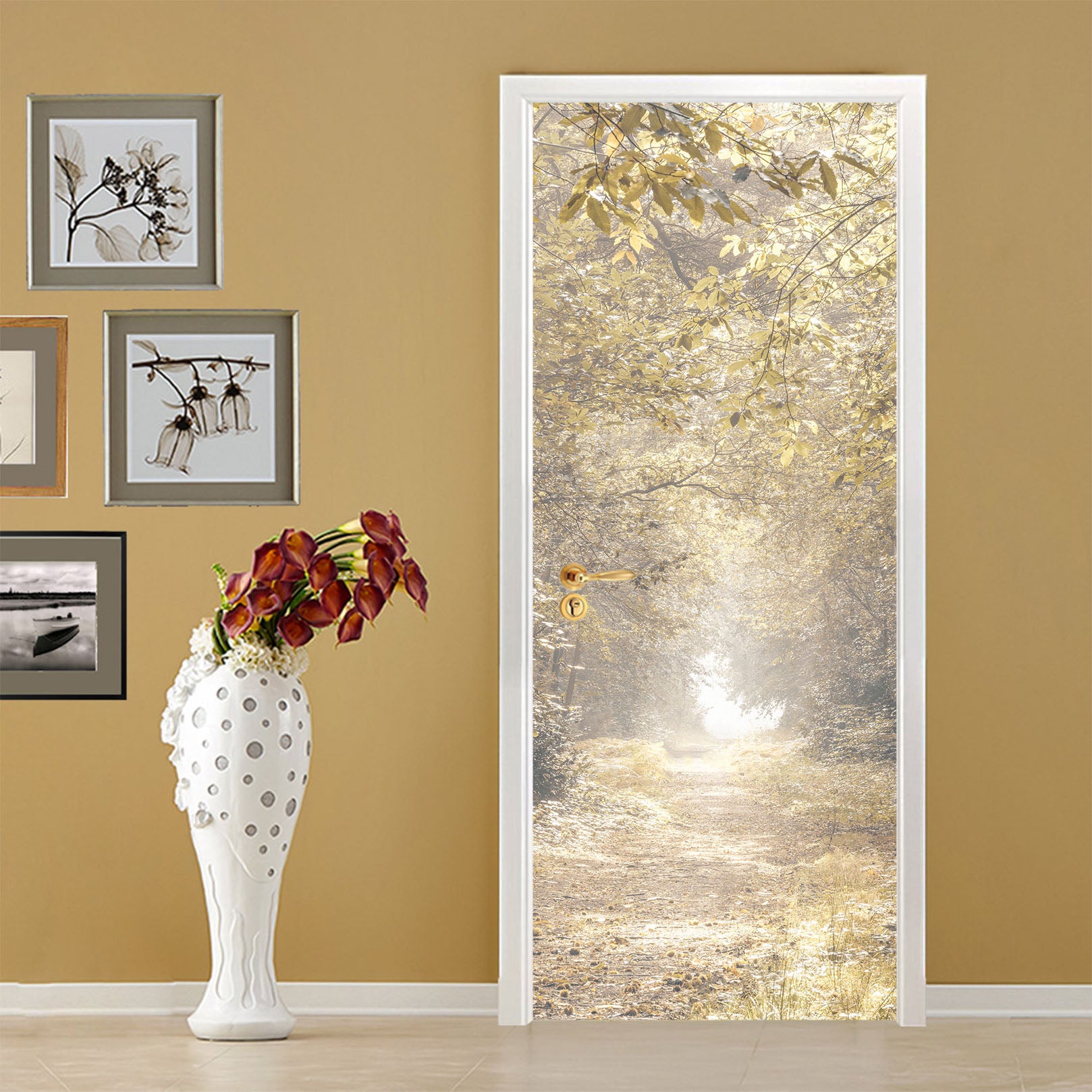 3D Yellow Leaves 5192 Assaf Frank Door Mural