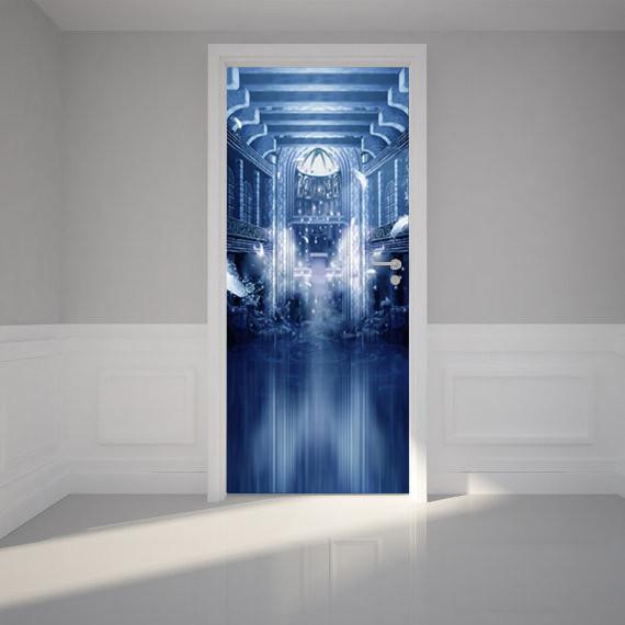 3D chandelier blue future door mural Wallpaper AJ Wallpaper