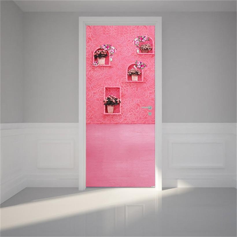 3D lovely pink flowers door mural Wallpaper AJ Wallpaper