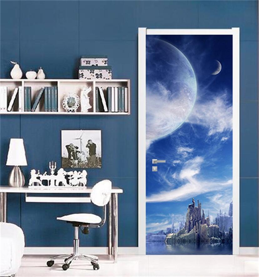 3D clouds and sea view door mural Wallpaper AJ Wallpaper