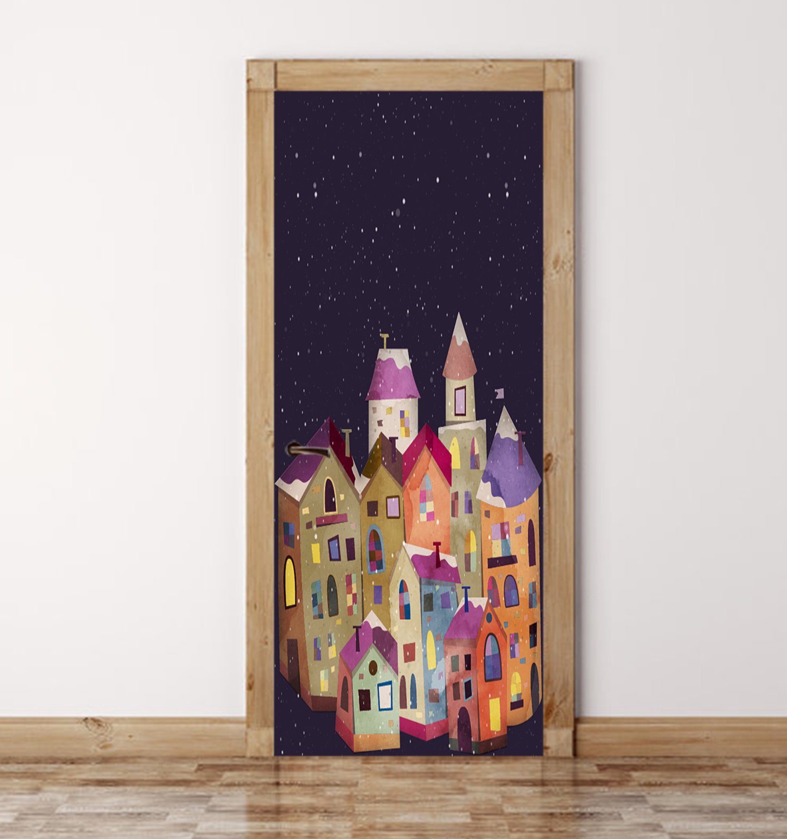 3D Christmas Xmas Town 3 Door Mural Wallpaper AJ Wallpaper