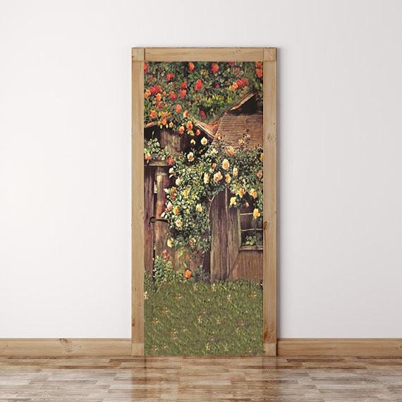 3D cane vine cabin grassland flowers door mural Wallpaper AJ Wallpaper