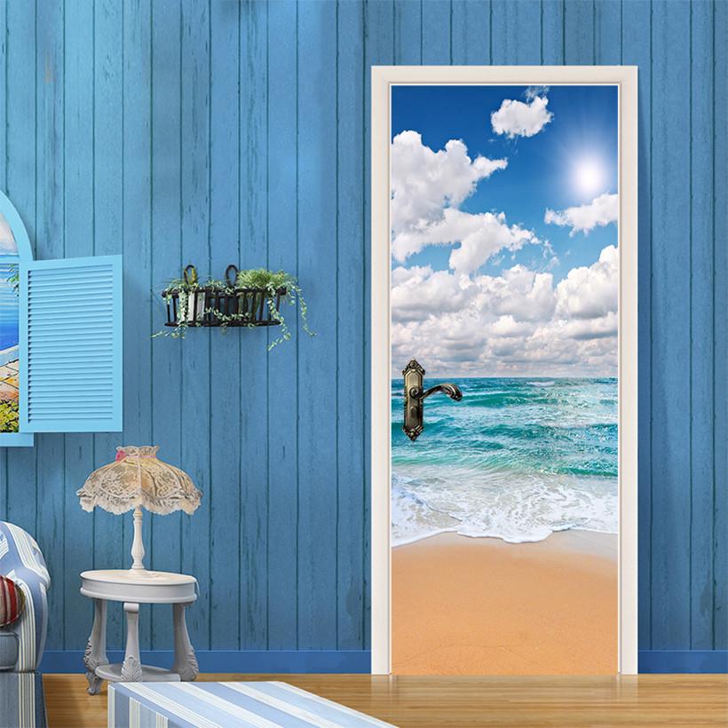 3D blue sky and white clouds door mural Wallpaper AJ Wallpaper