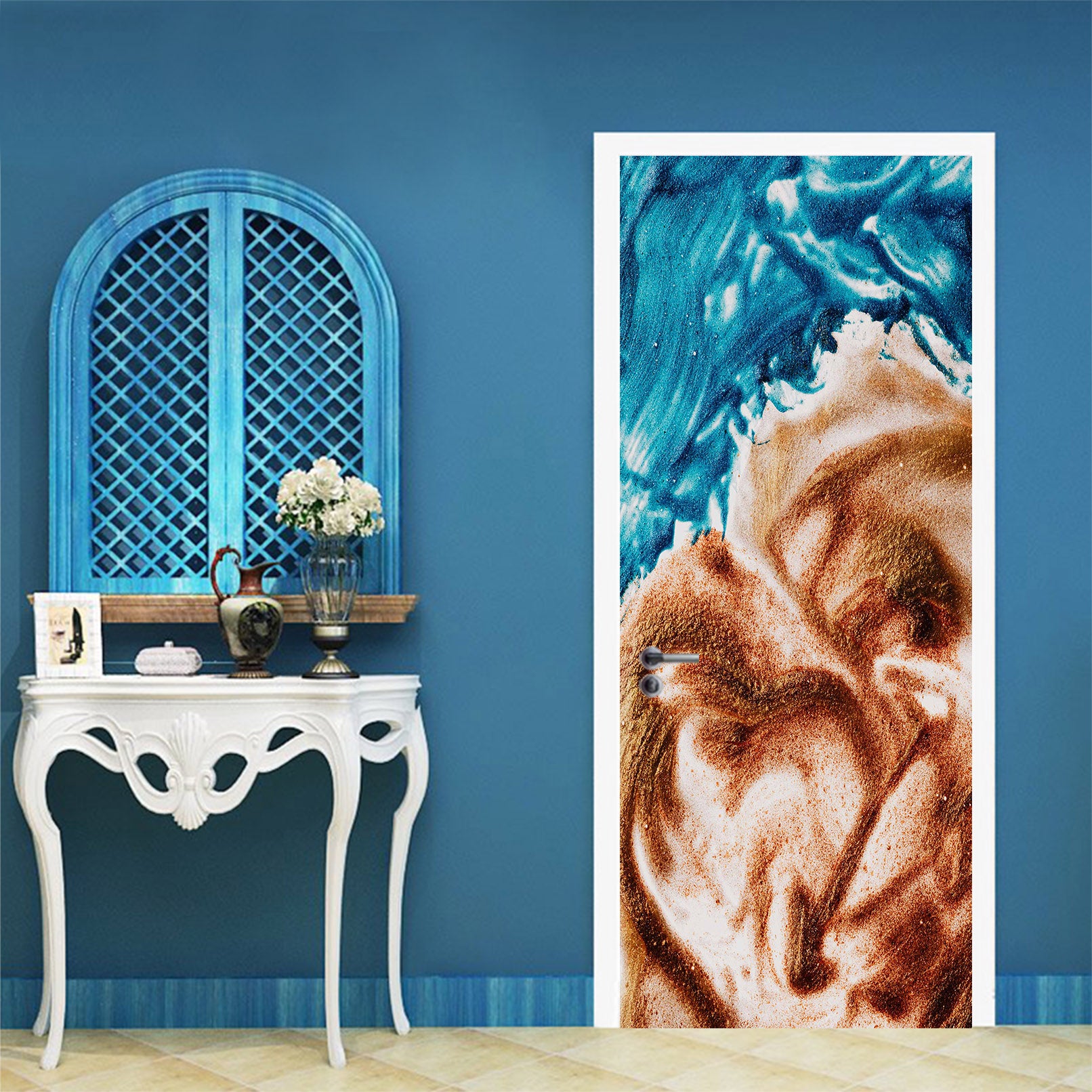 3D Blue Brown Pattern 22030 Door Mural