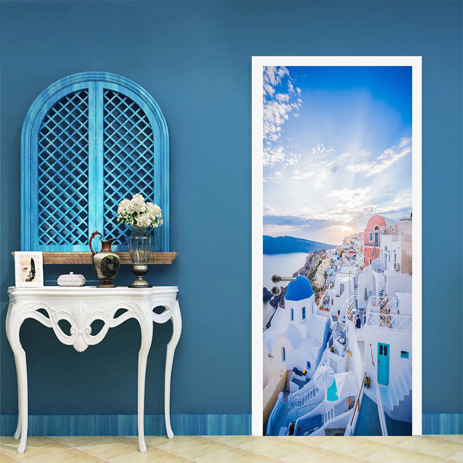 3D Blue Houses 25061 Door Mural