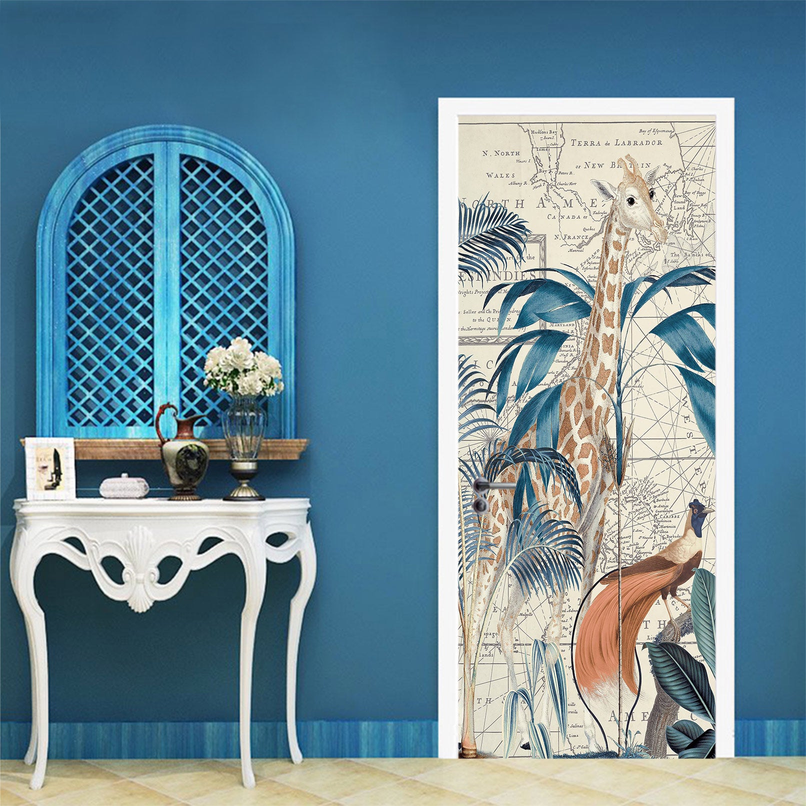 3D Giraffe Bird Leaves 11960 Andrea Haase Door Mural