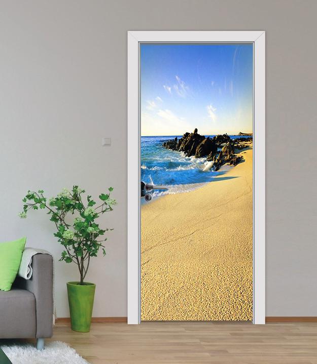 3D sandy beach stones door mural Wallpaper AJ Wallpaper
