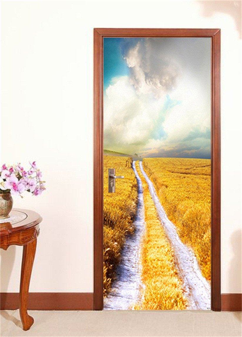 3D rice field baiyun path door mural Wallpaper AJ Wallpaper