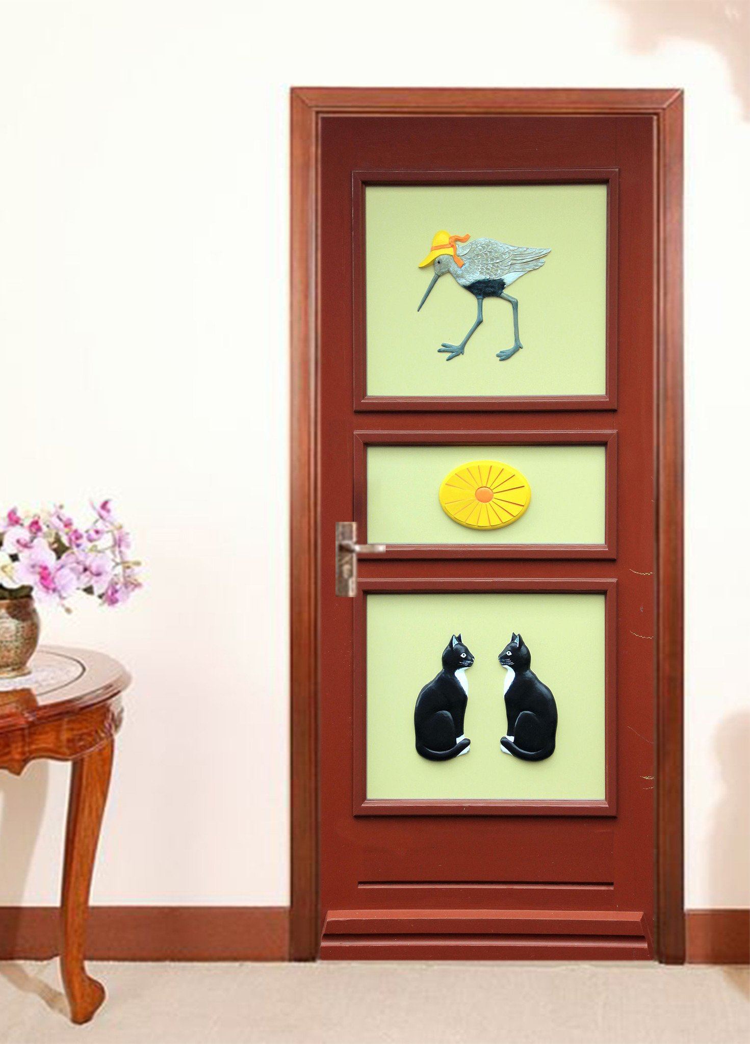 3D Cats And Bird Patterns Door Mural Wallpaper AJ Wallpaper
