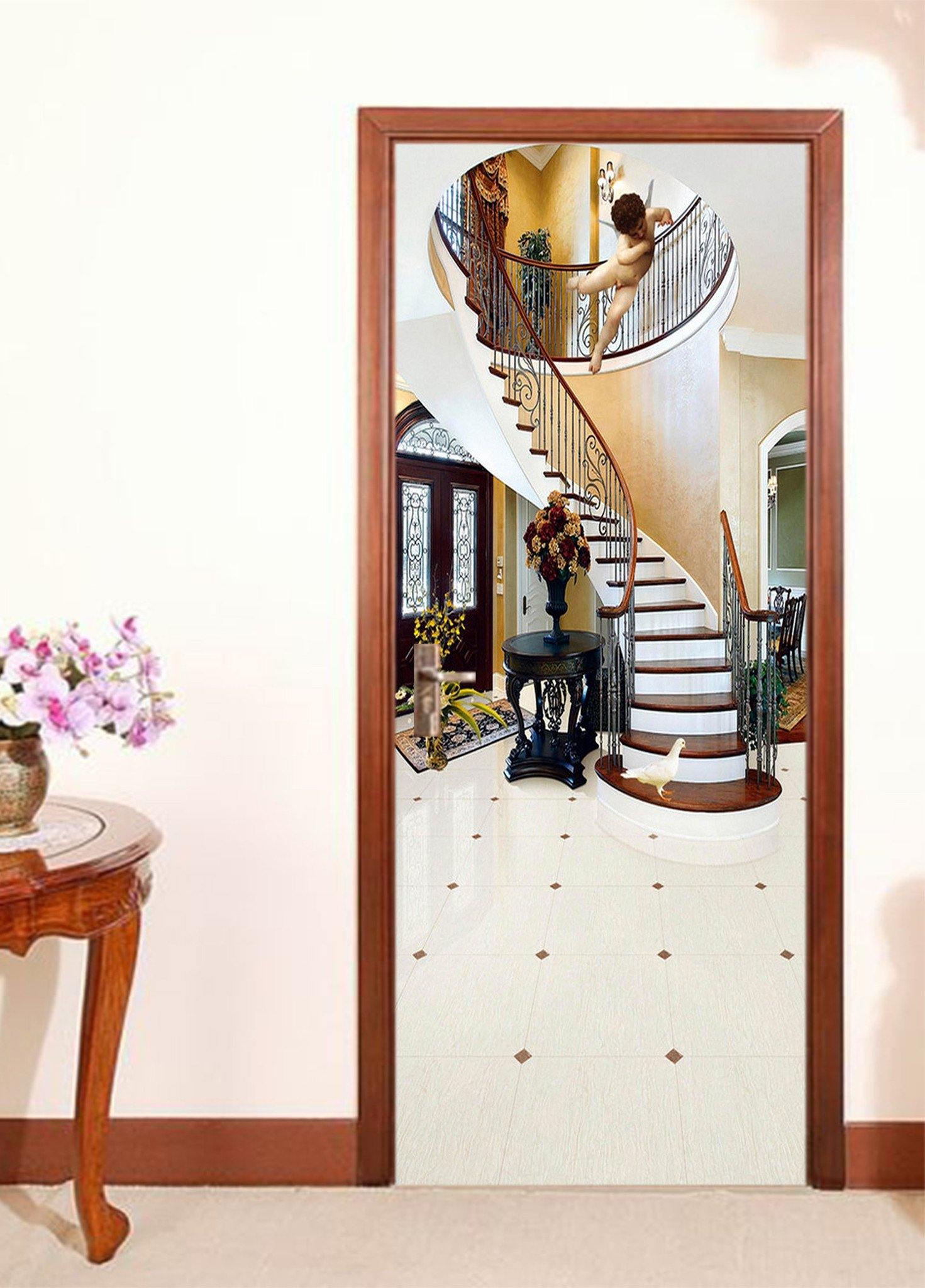 3D House Stairs Angel Bird 89 Door Mural Wallpaper AJ Wallpaper