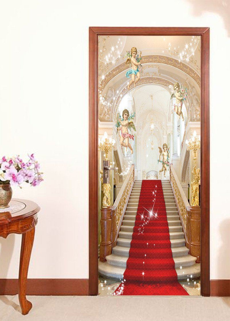 3D on the steps cupid door mural Wallpaper AJ Wallpaper