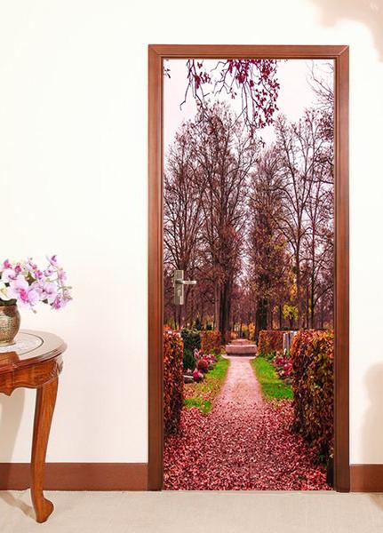 3D red flower tree scenery door mural Wallpaper AJ Wallpaper