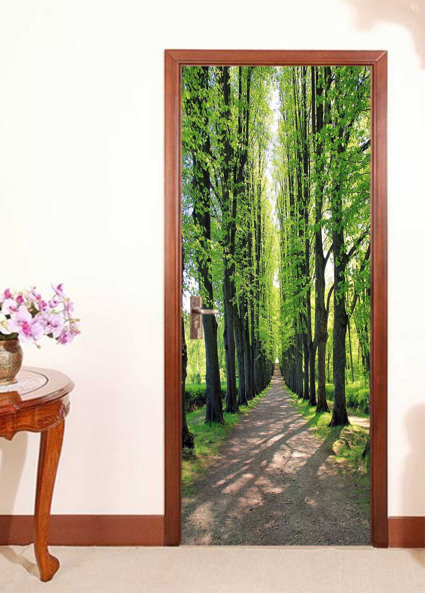 3D Roadside Straight Trees Door Mural Wallpaper AJ Wallpaper