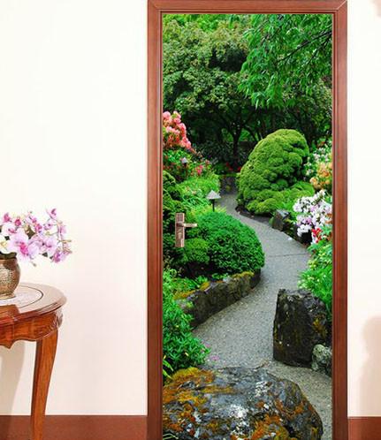 3D cozy green tree view door mural Wallpaper AJ Wallpaper