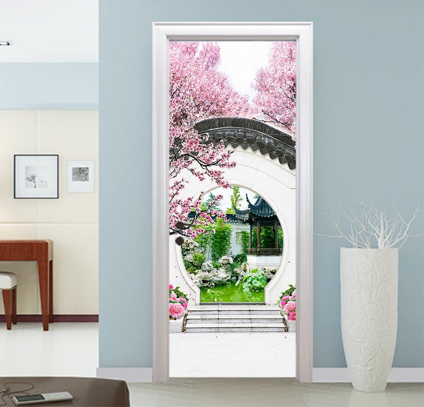 3D classical courtyard arch flower tree pond door mural Wallpaper AJ Wallpaper