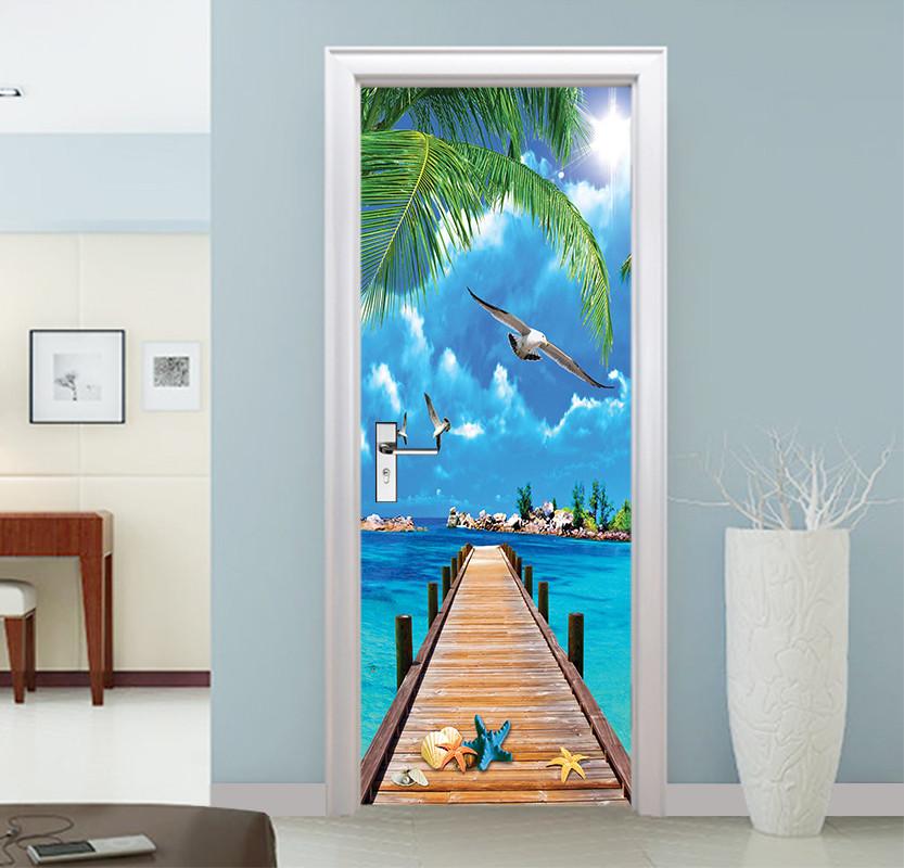 3D starfish seabridge seagull door mural Wallpaper AJ Wallpaper
