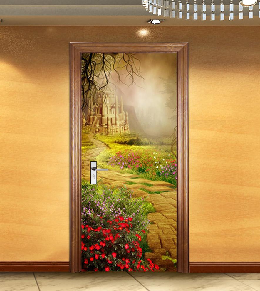 3D castle in the forest door mural Wallpaper AJ Wallpaper