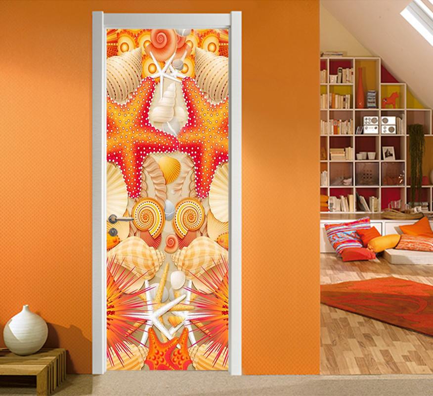 3D orange starfish oil painting door mural Wallpaper AJ Wallpaper