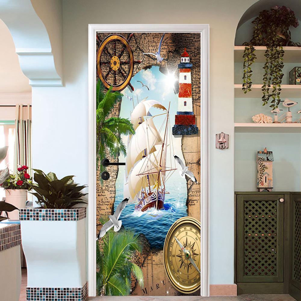 3D sailing sea seagull door mural Wallpaper AJ Wallpaper